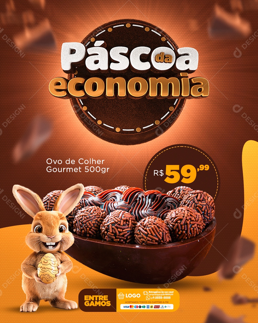 Páscoa da Economia Ovo de Colher Gourmet 500gr 59,99 Social Media PSD Editável