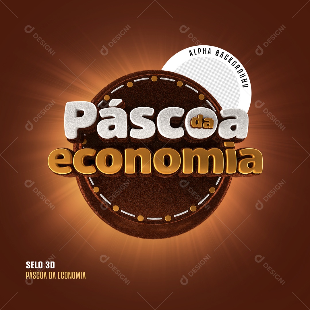 Páscoa da Economia Selo 3D Branco Dourado para Composição PSD