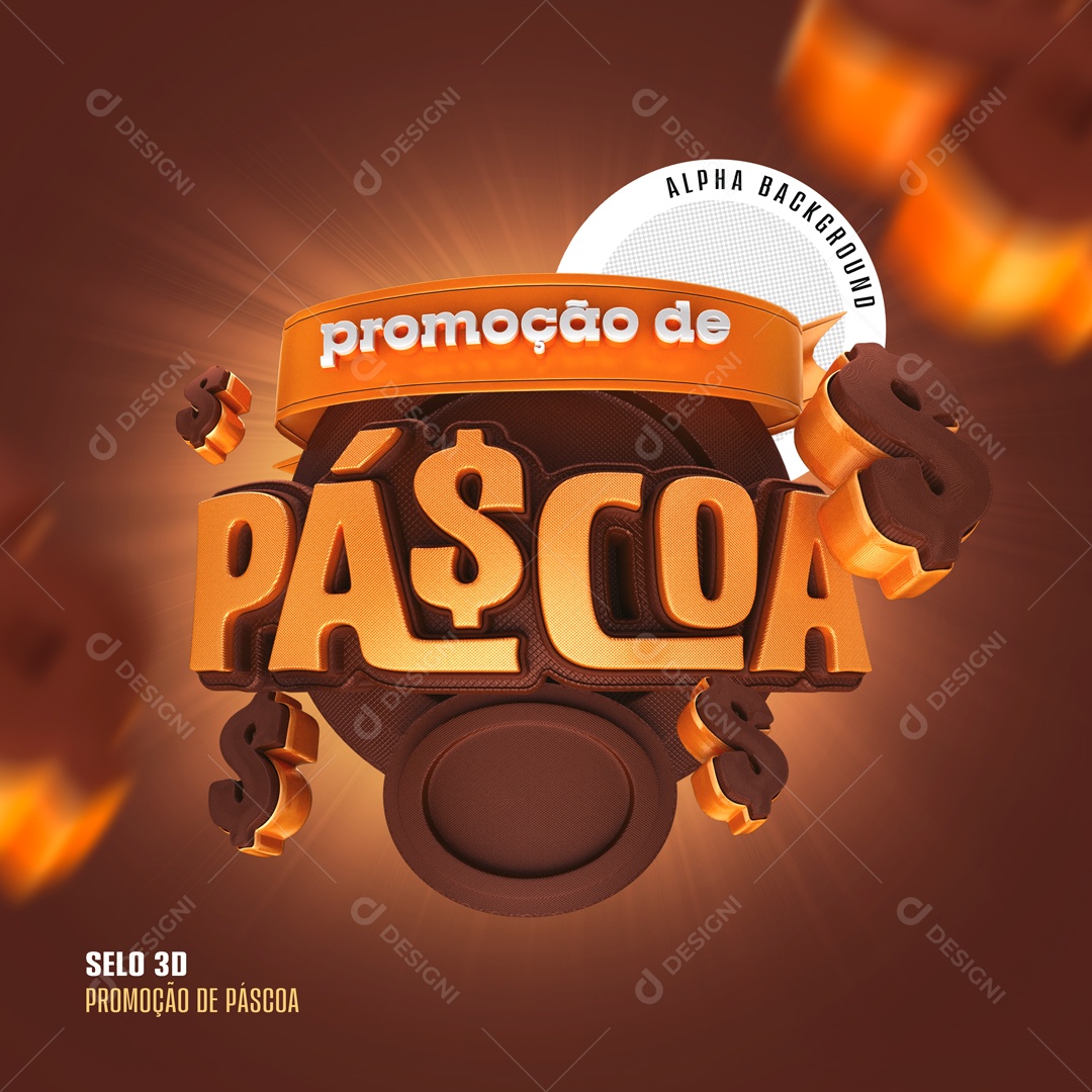 Promoção de Páscoa Selo 3D Marron Laranja para Composição PSD
