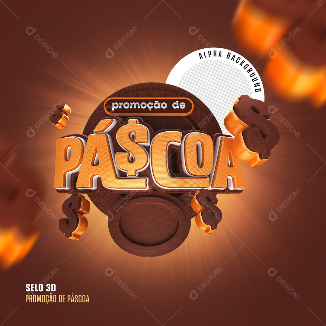 Promoção de Páscoa Selo 3D Laranja Branco para Composição PSD