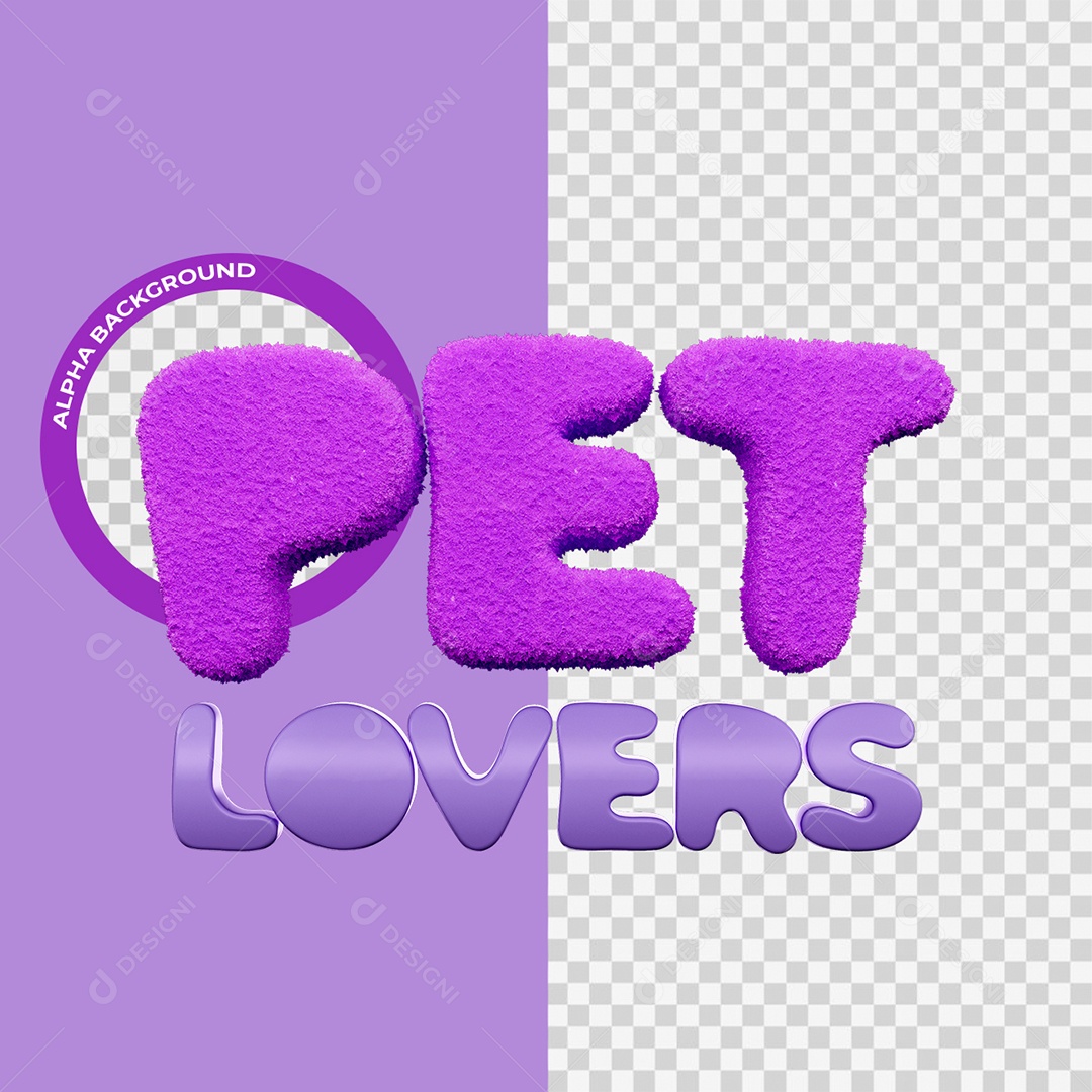 Pet Lovers Selo 3D Rosa e Roxo para Composição PSD
