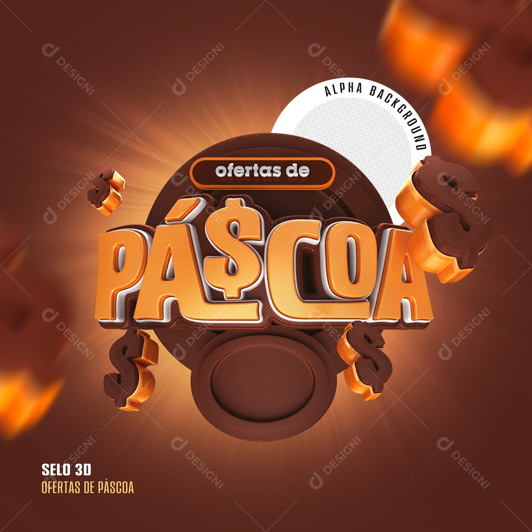 Ofertas de Páscoa Selo 3D para Composição PSD