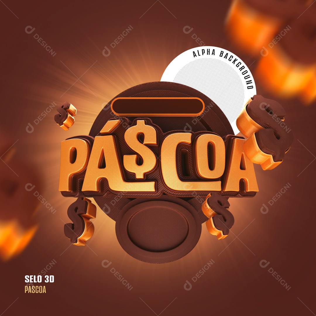Páscoa Selo 3D Laranja Marron para Composição PSD