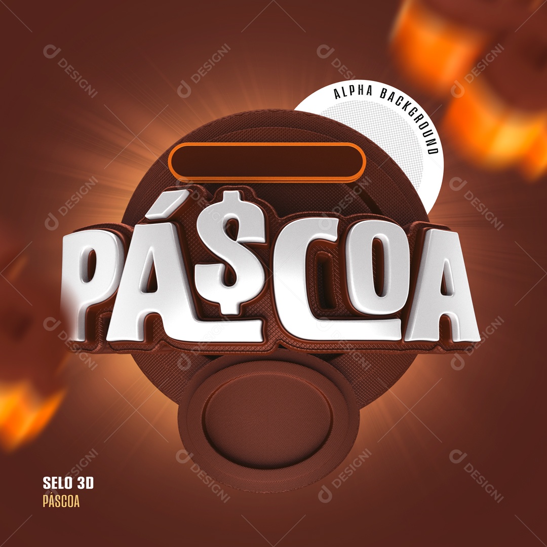 Páscoa Selo 3D Branco para Composição PSD