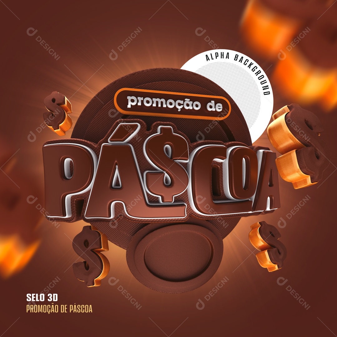Promoção de Páscoa Selo 3D para Composição PSD