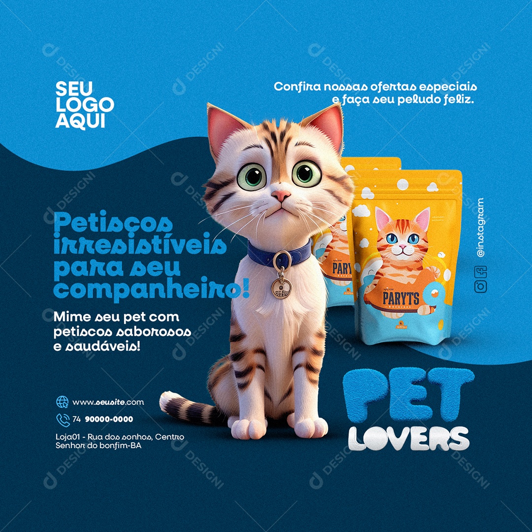 Pet Lovers Petiscos Irresistíveis para seu Companheiro Social Media PSD Editável
