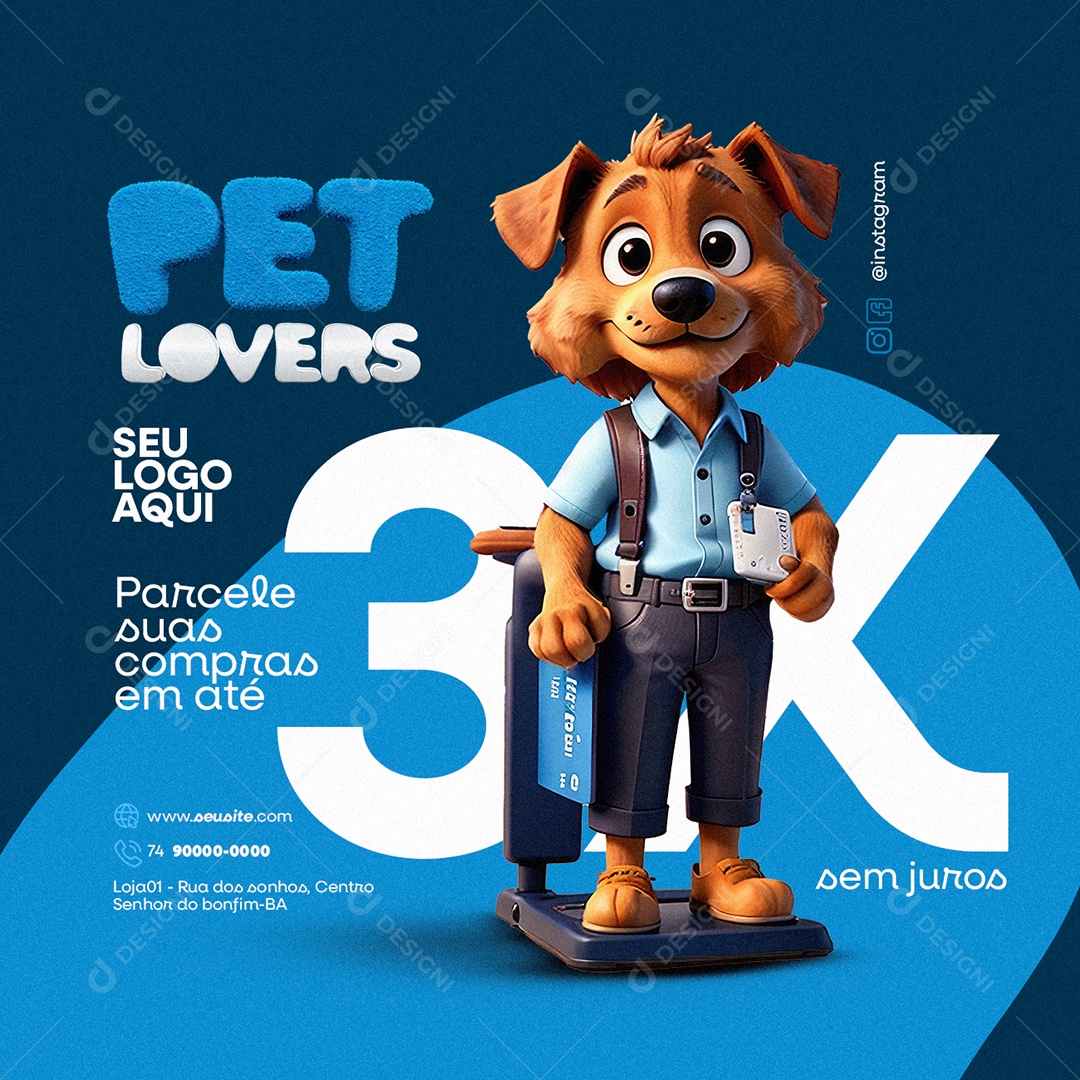 Pet Lovers Parcele suas Compras em Até 3x Social Media PSD Editável