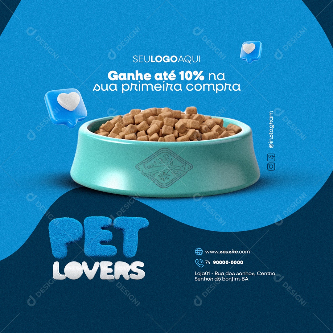Pet Lovers Ração Ganhe Até 10% na Sua Primeira Compra Social Media PSD Editável