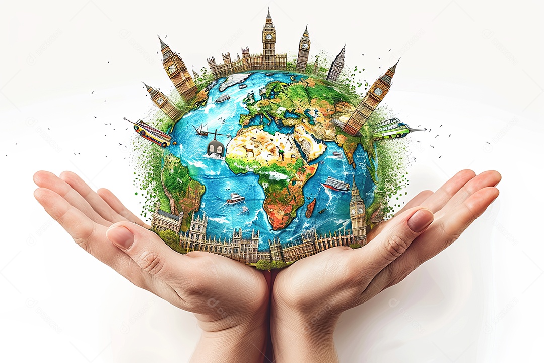 Imagem de viagem do globo mundial e diferentes culturas