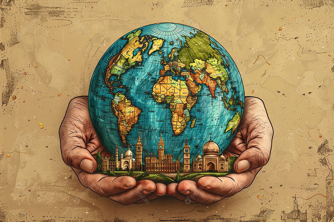 Imagem de viagem do globo mundial e diferentes culturas