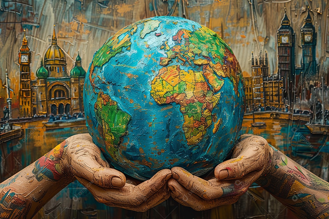 Imagem de viagem do globo mundial e diferentes culturas