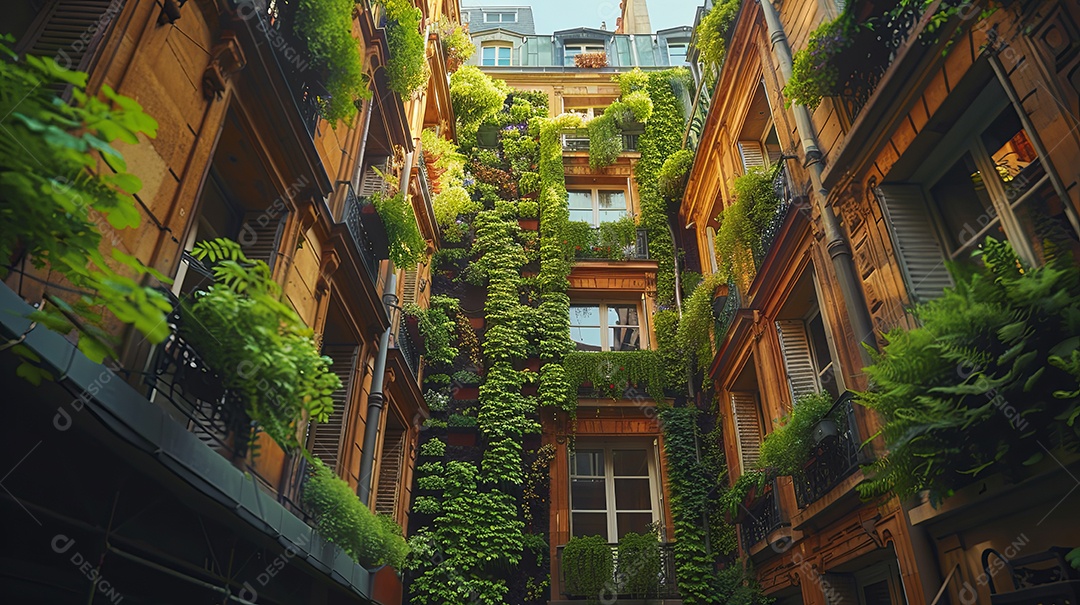 Prédio bem arejado com muitas plantas