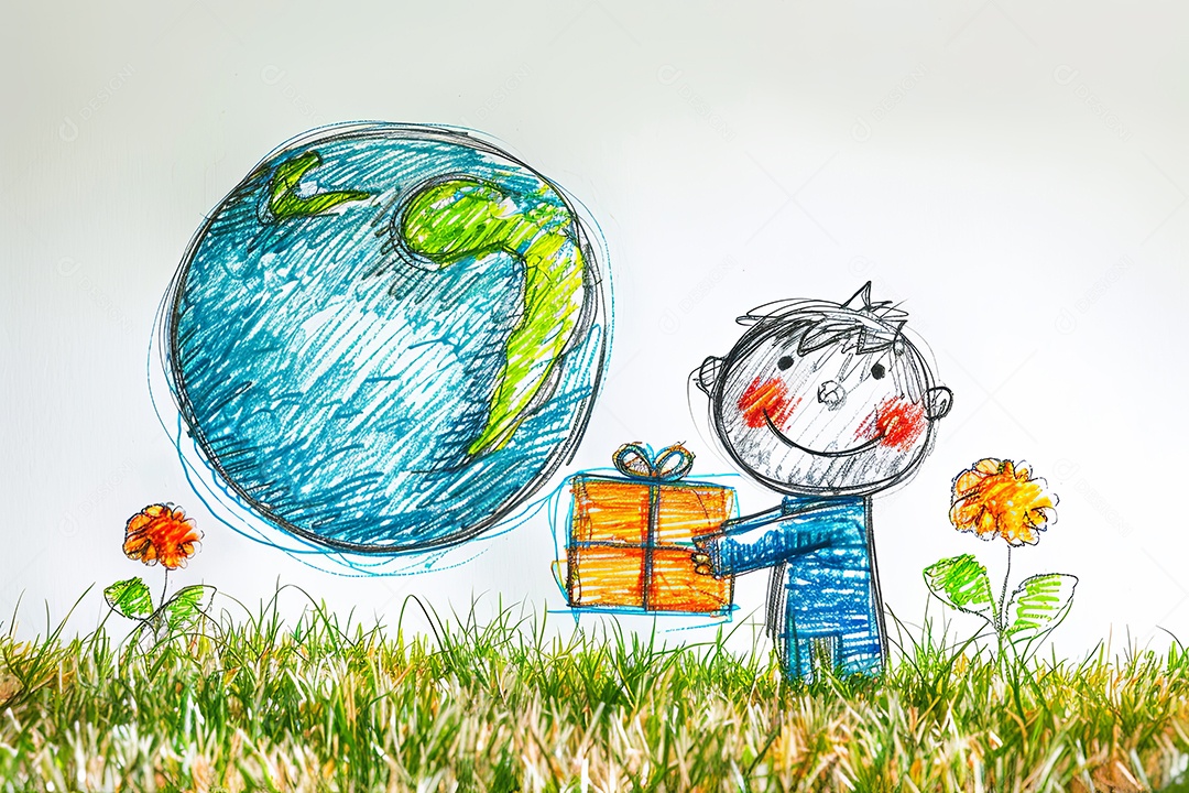 Rabisco de uma terra fofa com um rosto distribuindo um pacote em um parque