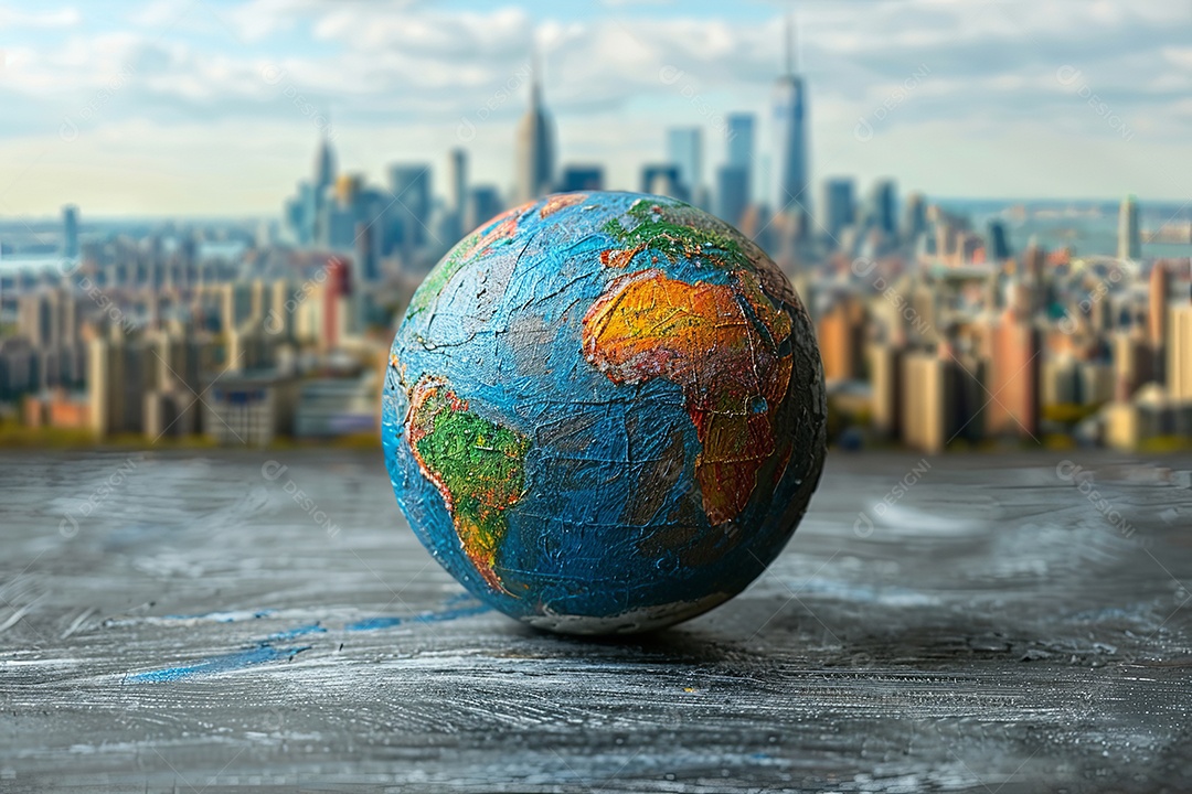 Viaje pela terra com pontos de referência na metade da página