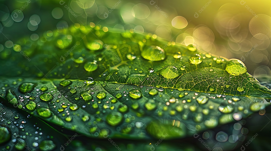 Essência de Vitalidade Gotas de Água em uma Folha Exuberante