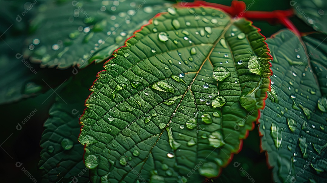 Essência de Vitalidade Gotas de Água em uma Folha Exuberante