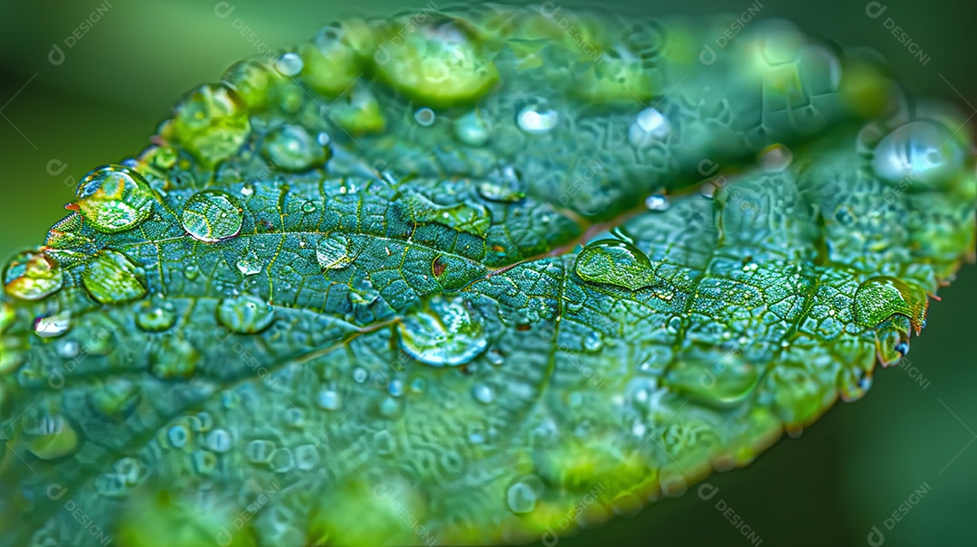 Essência de Vitalidade Gotas de Água em uma Folha Exuberante