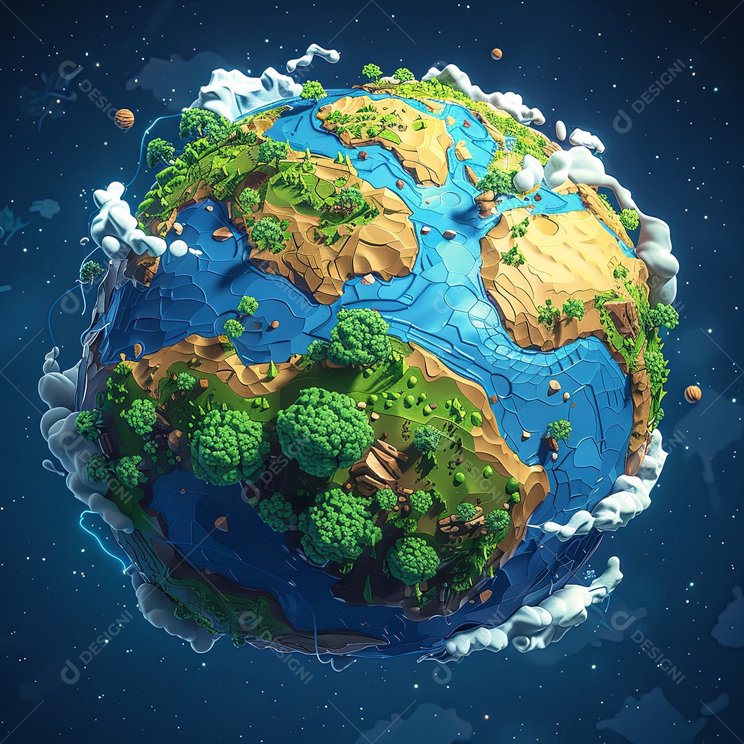 Terra de desenho animado no espaço com diferentes biomas e níveis estilo de mapa