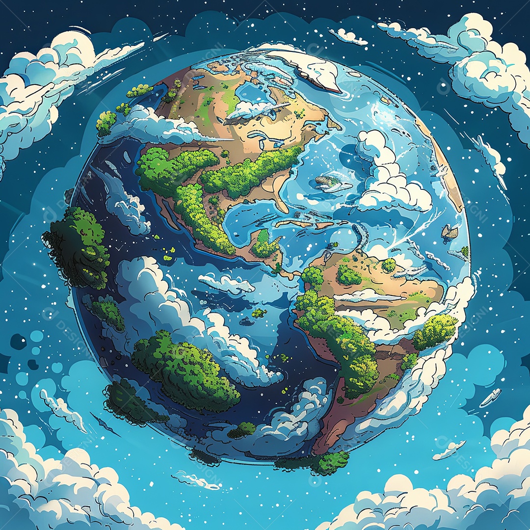 Planeta terra em estilo cartoon feito de aviso