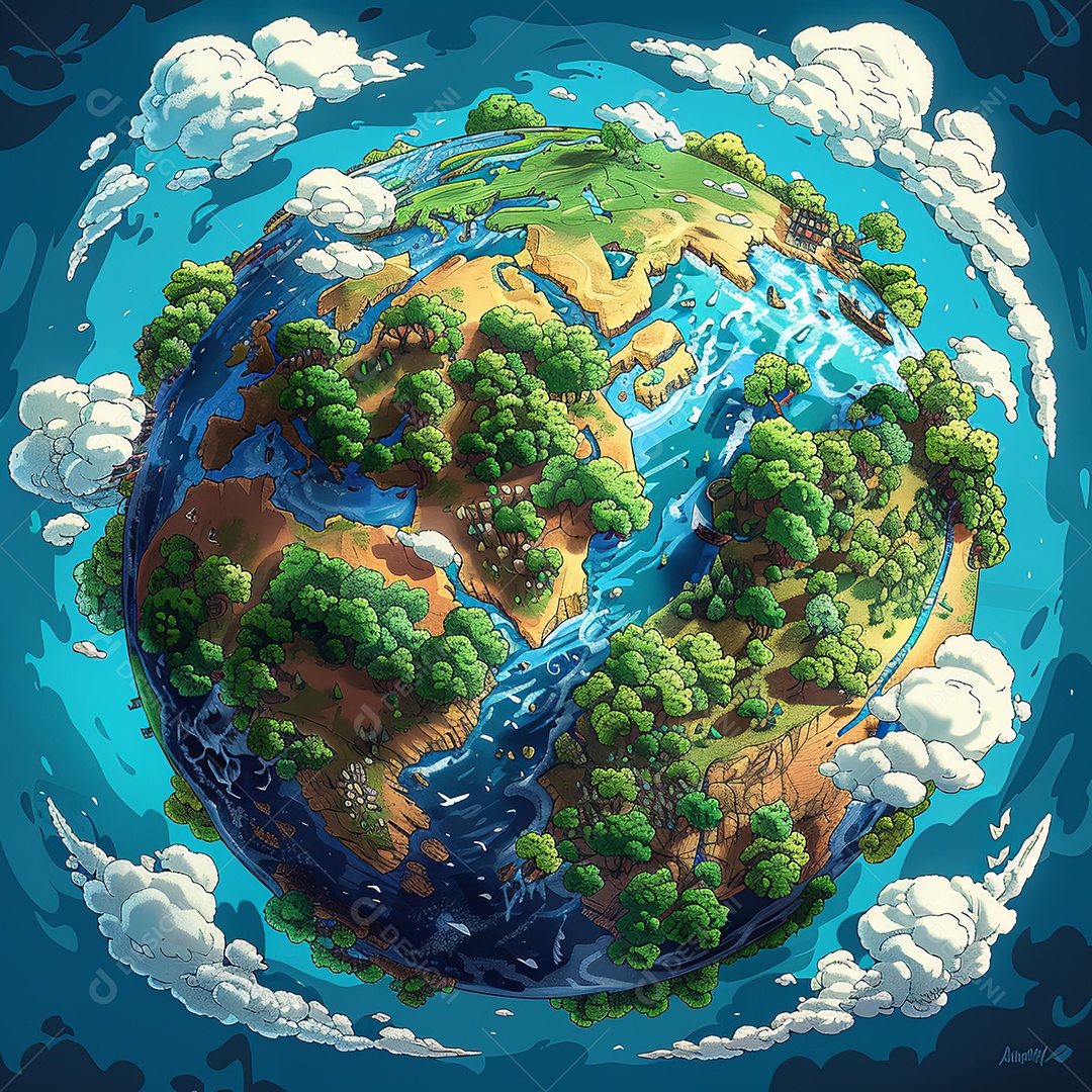 Planeta terra em estilo cartoon feito de aviso