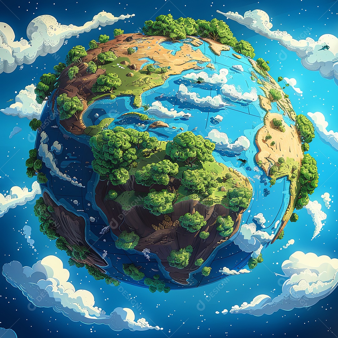 Planeta terra em estilo cartoon feito de aviso