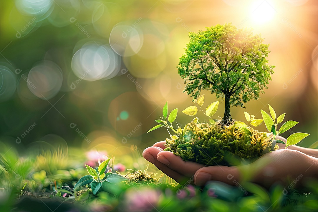 Mãos segurando planta conceito de sustentabilidade