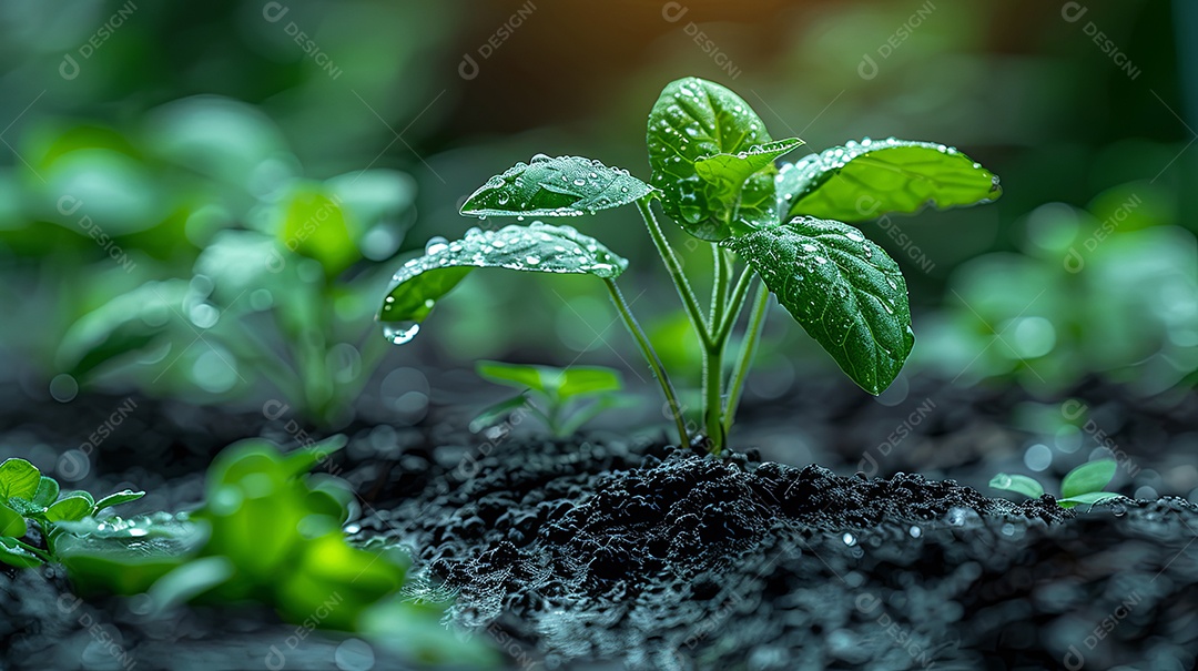 Imagem real da irrigação por gotejamento em uma única planta no jardim