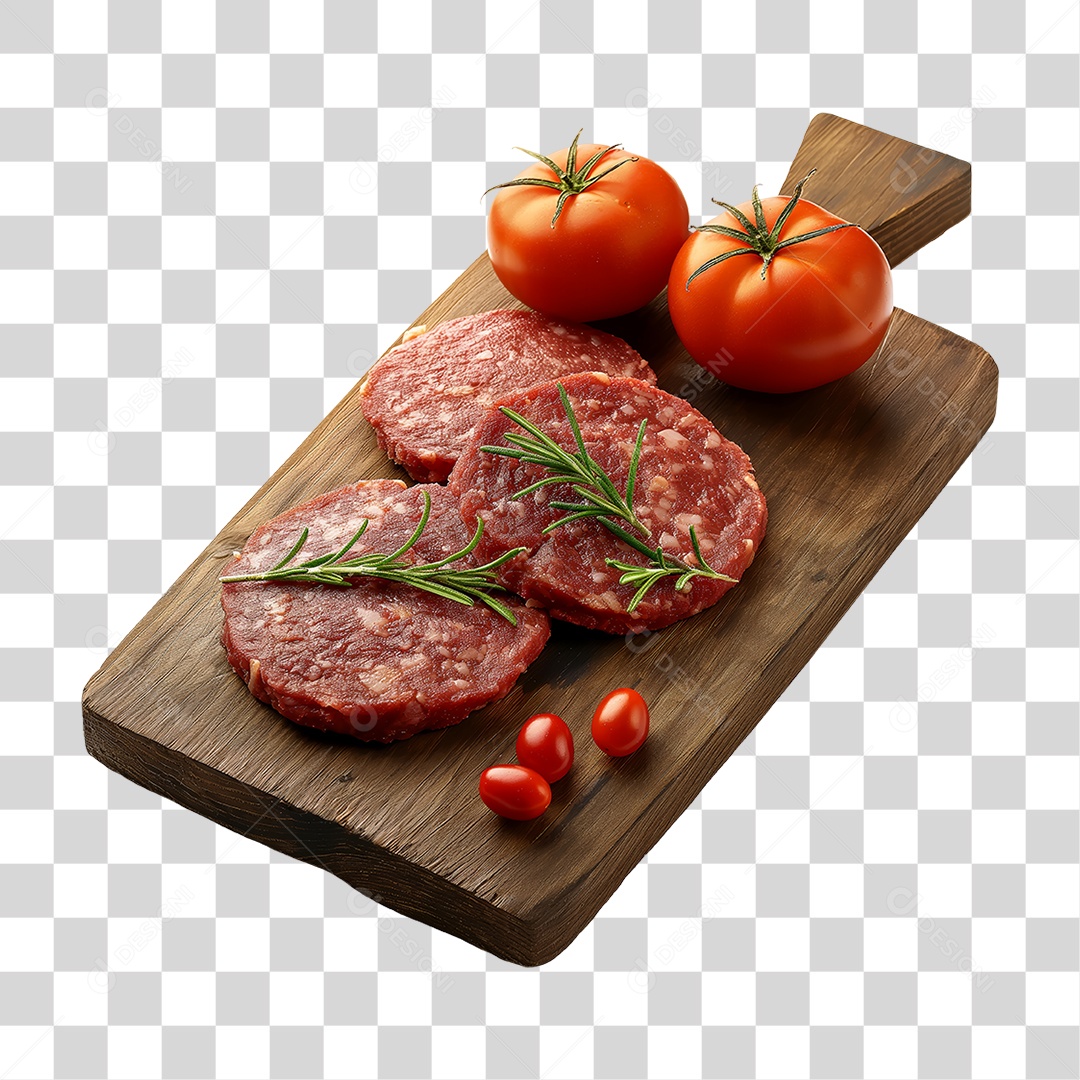 Bife de Hambúrguer Carne Moída Tábua de Madeira PNG Transparente