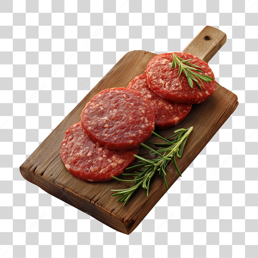 Bife de Hambúrguer Carne Moída Tábua de Madeira PNG Transparente