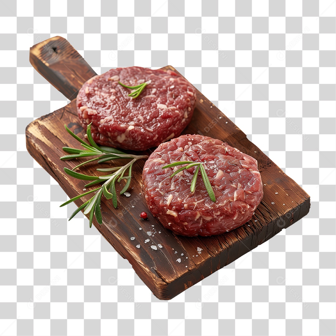 Bife de Hambúrguer Carne Moída Tábua de Madeira PNG Transparente