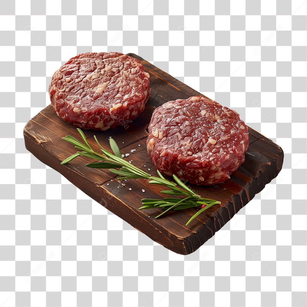 Hamburger Steak, Ground Beef, Wooden Board, PNG, Transparent