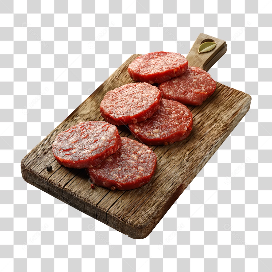 Bife de Hambúrguer Carne Moída Tábua de Madeira PNG Transparente