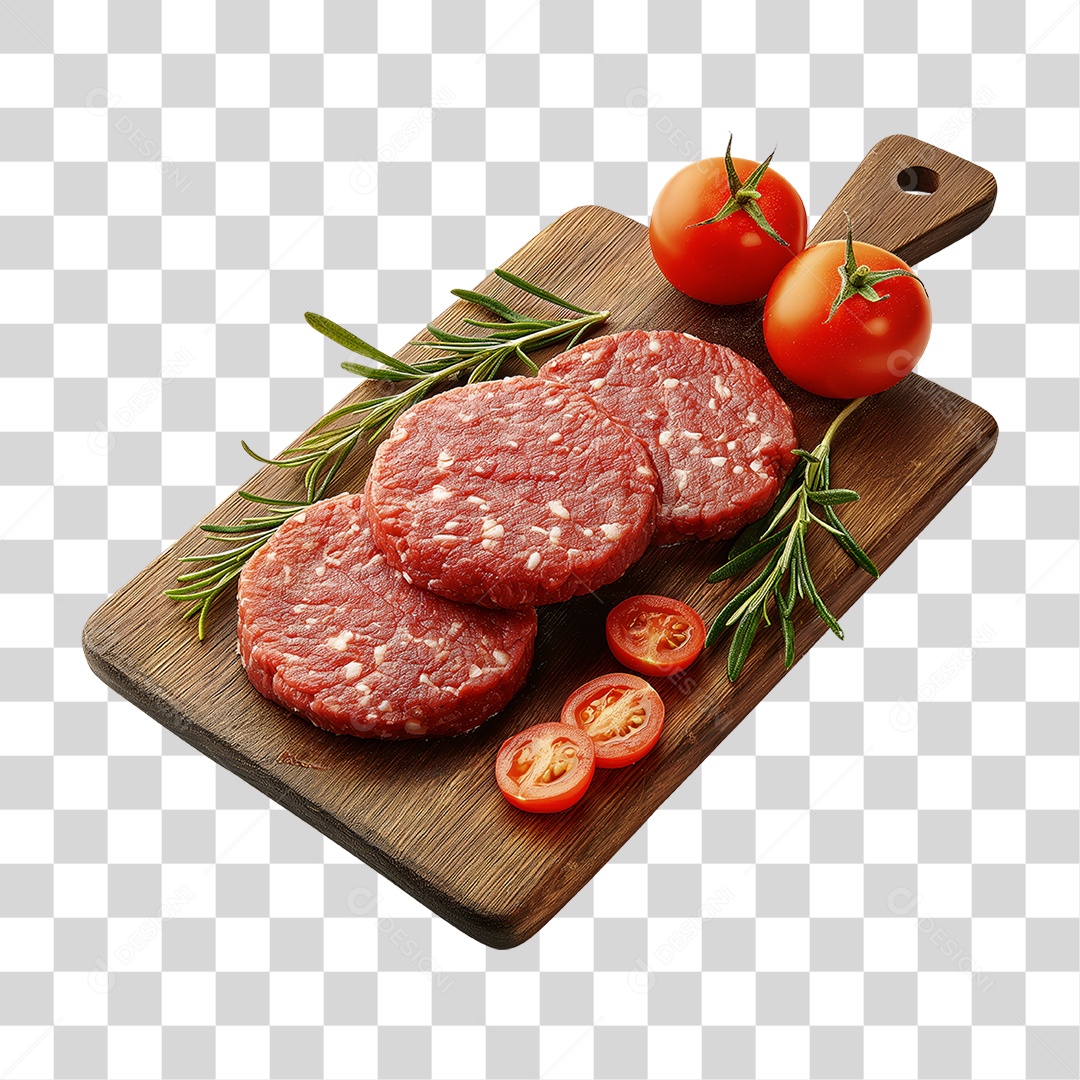 Bife de Hambúrguer Carne Moída Tábua de Madeira PNG Transparente