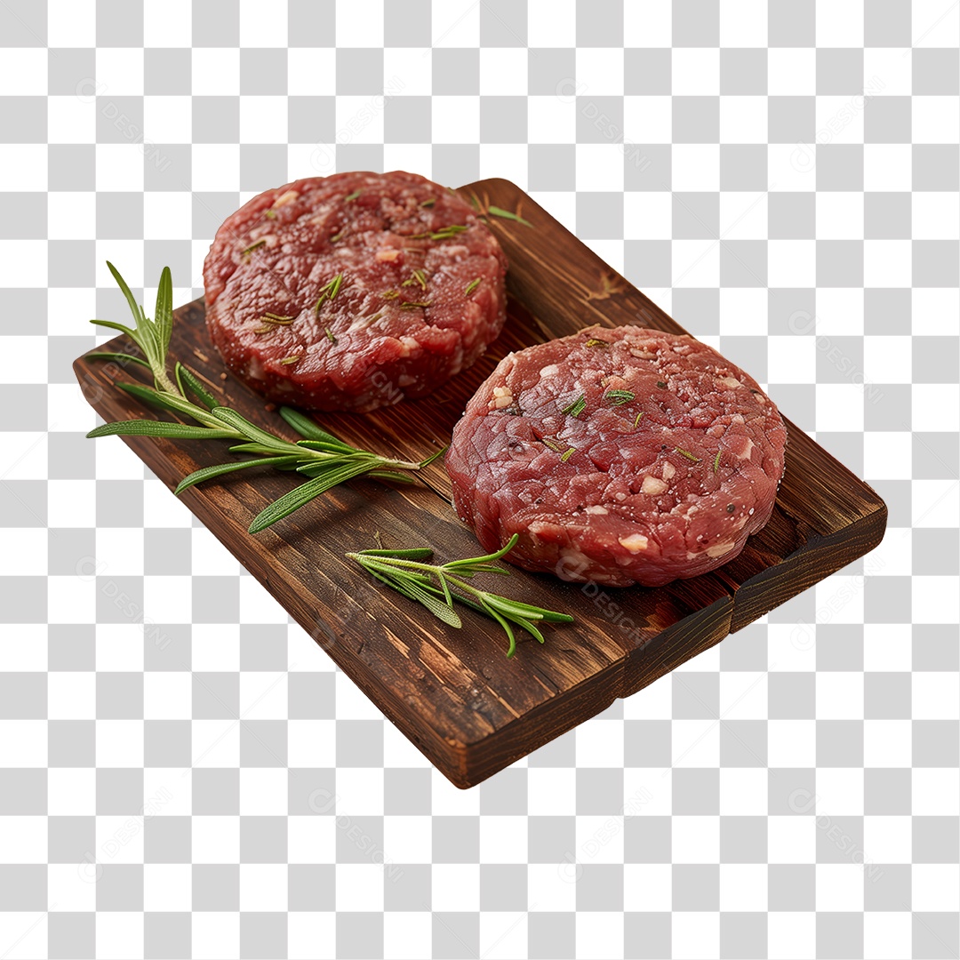 Bife de Hambúrguer Carne Moída Tábua de Madeira PNG Transparente