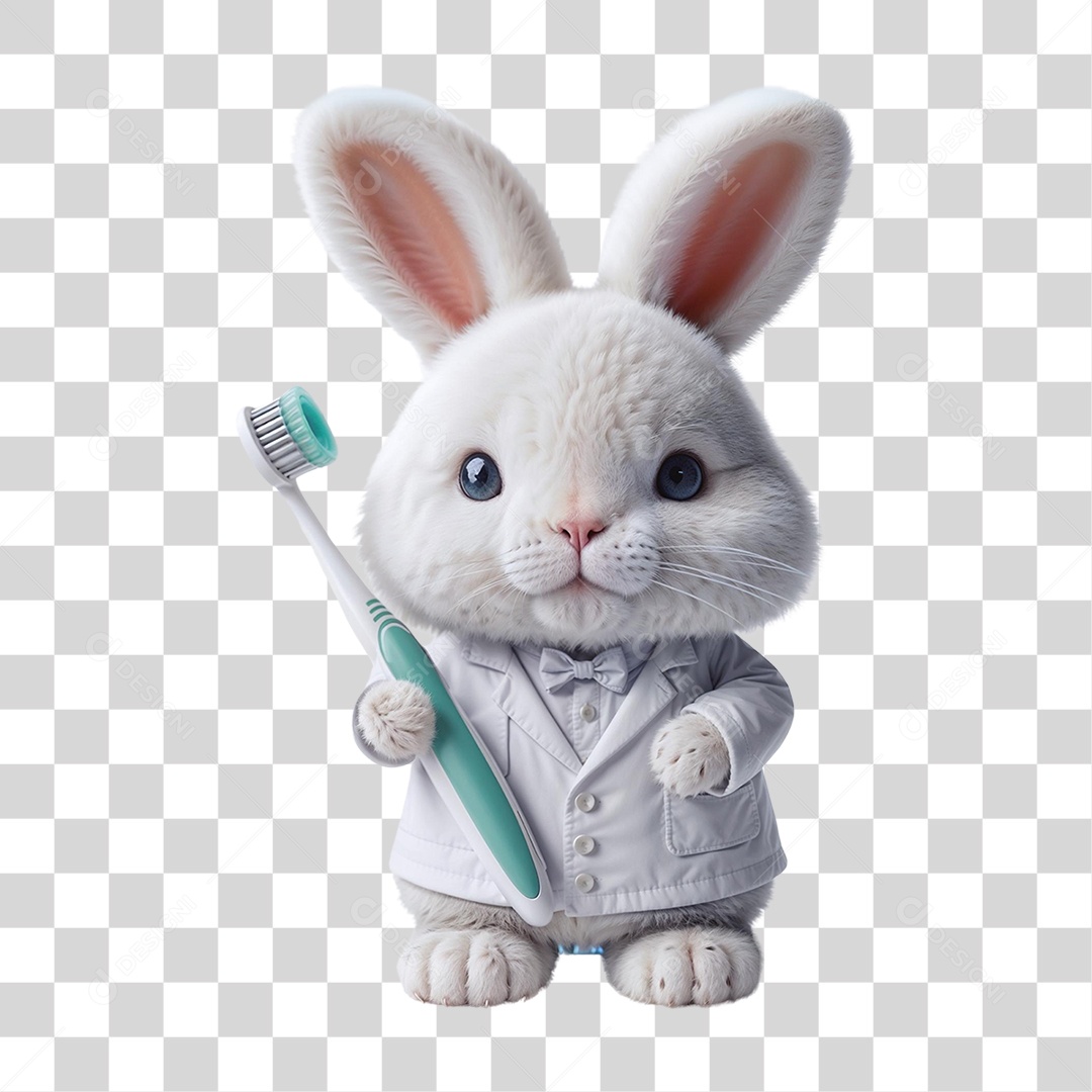 Coelho da Páscoa com Escova de Dente PNG Transparente