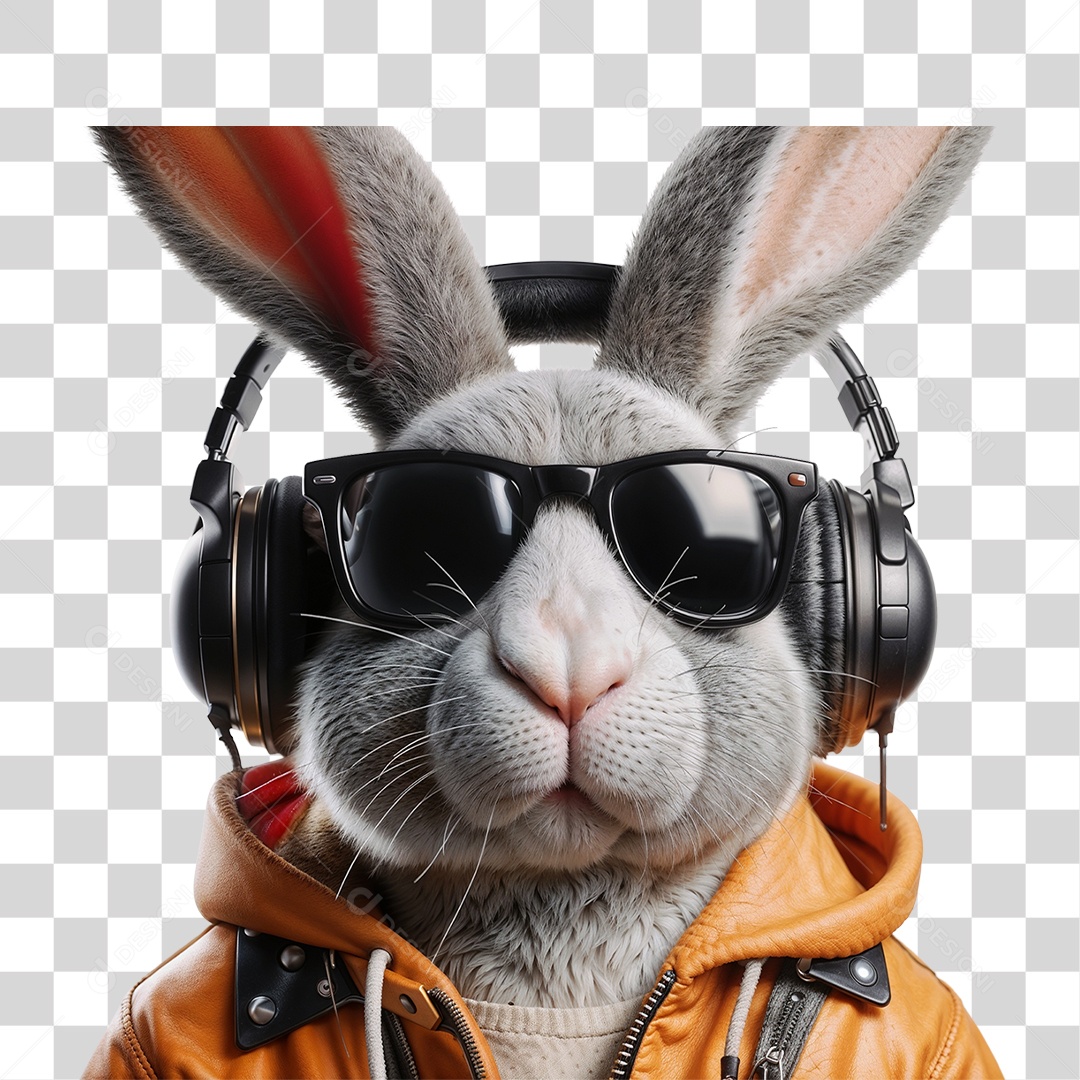Coelho da Páscoa com Fone de Ouvido PNG Transparente