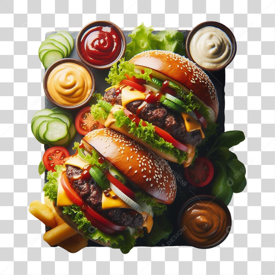 Hambúrguer com Acompanhamentos PNG Transparente