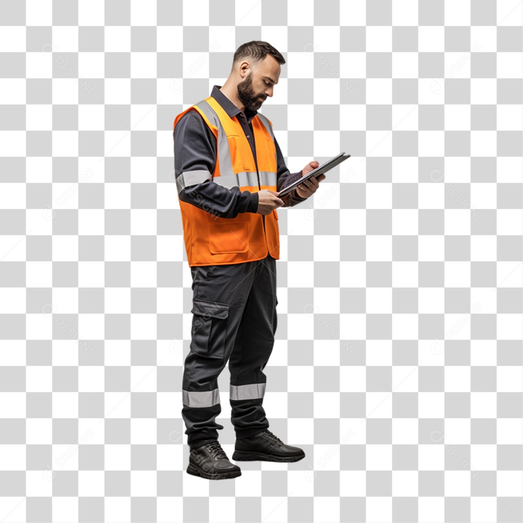 Homem Trabalho Trabalhador de Uniforme com Prancheta nas Mãos PNG Transparente