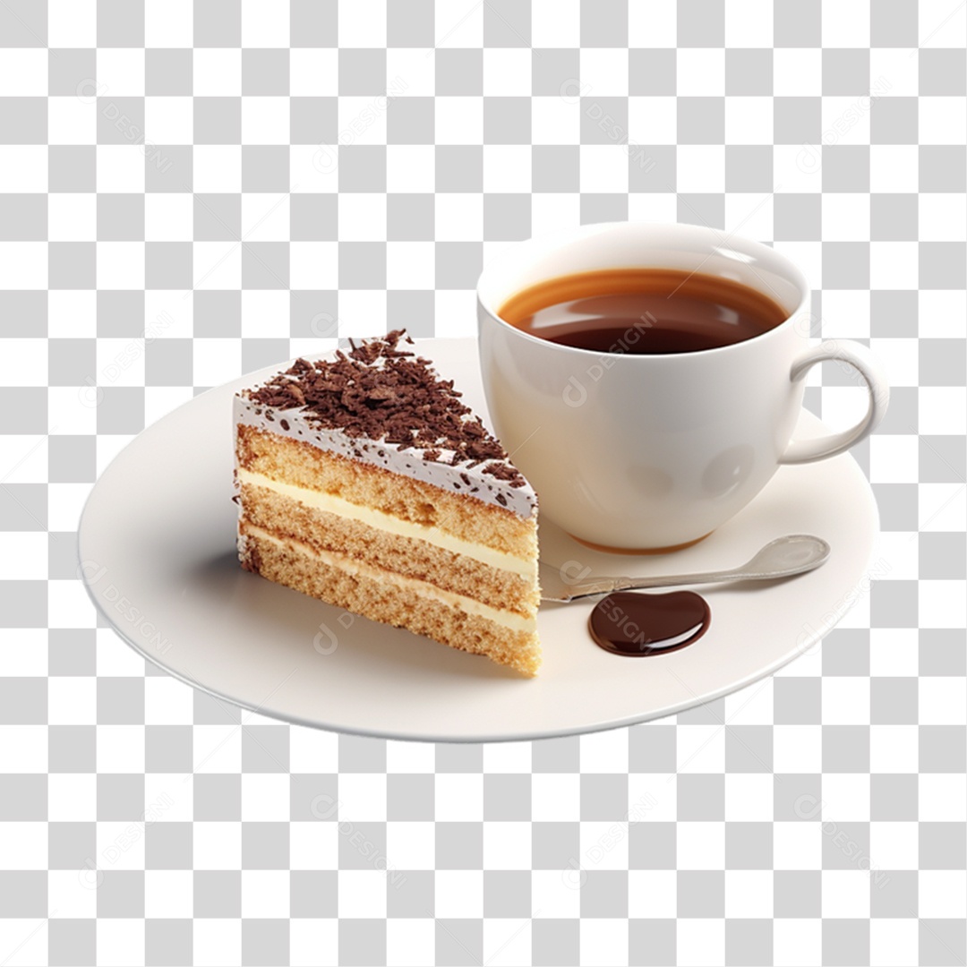 Café da Manhã Xícara com Pedaço de Bolo PNG Transparente