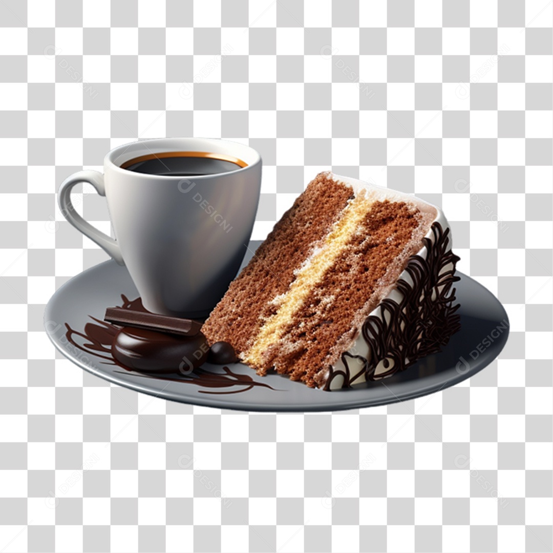 Café da Manhã Xícara com Pedaço de Bolo PNG Transparente