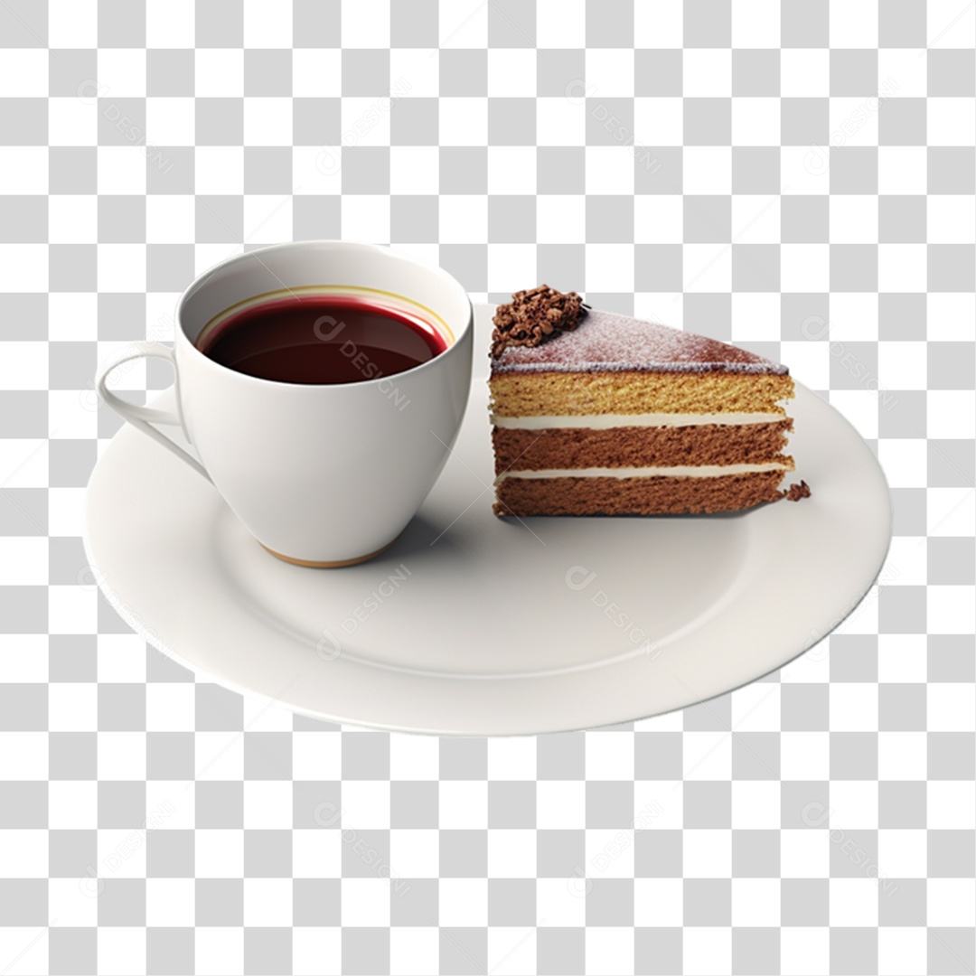 Café da Manhã Xícara com Pedaço de Bolo PNG Transparente