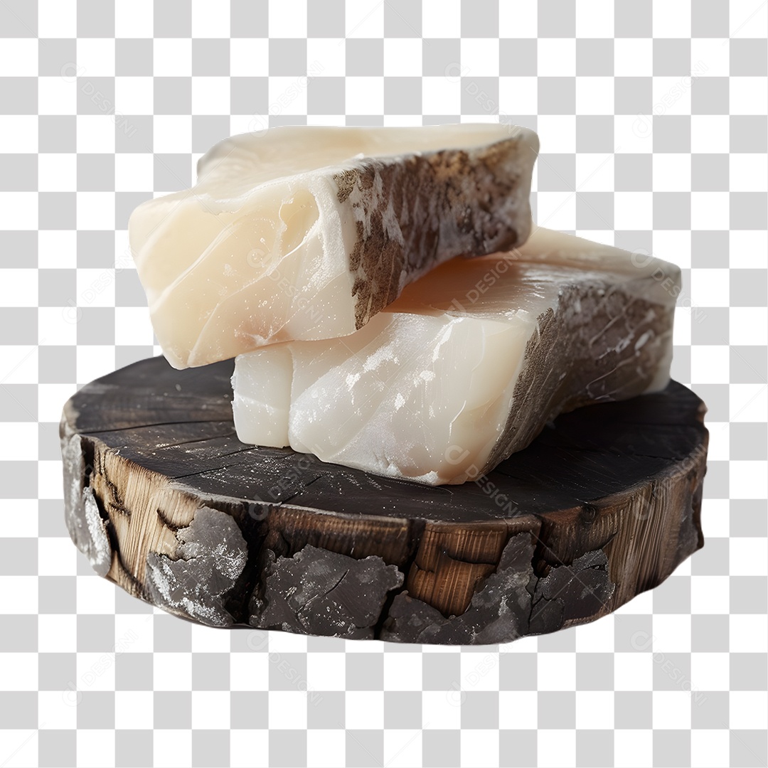 Pedaços de Bacalhau em Tábua de Madeira PNG Transparente