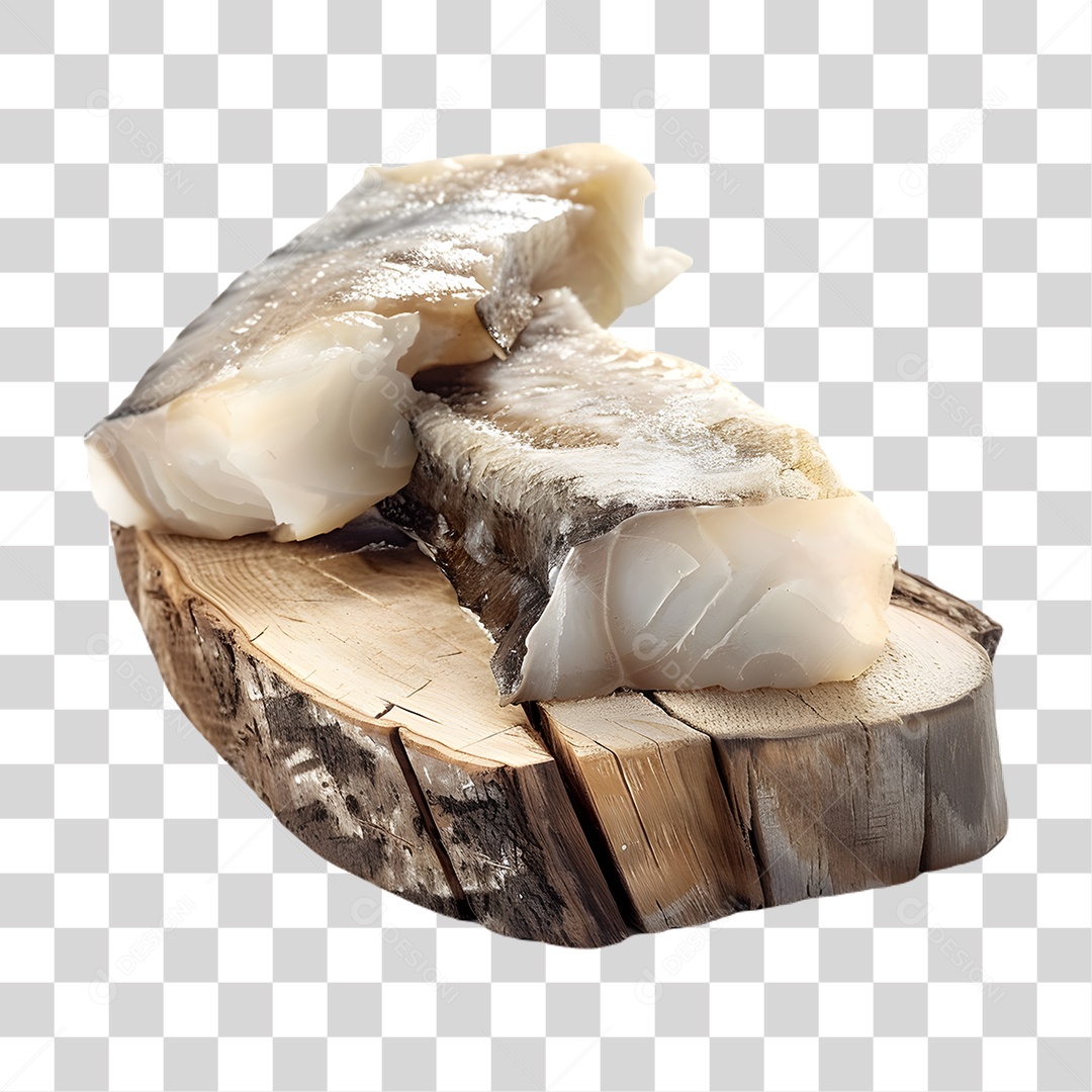 Pedaços de Bacalhau em Tábua de Madeira PNG Transparente
