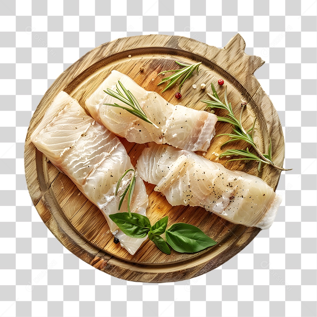 Pedaços de Bacalhau em Tábua PNG Transparente