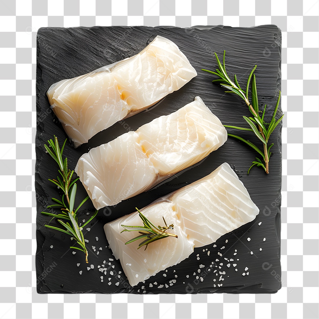 Pedaços de Bacalhau em Tábua PNG Transparente