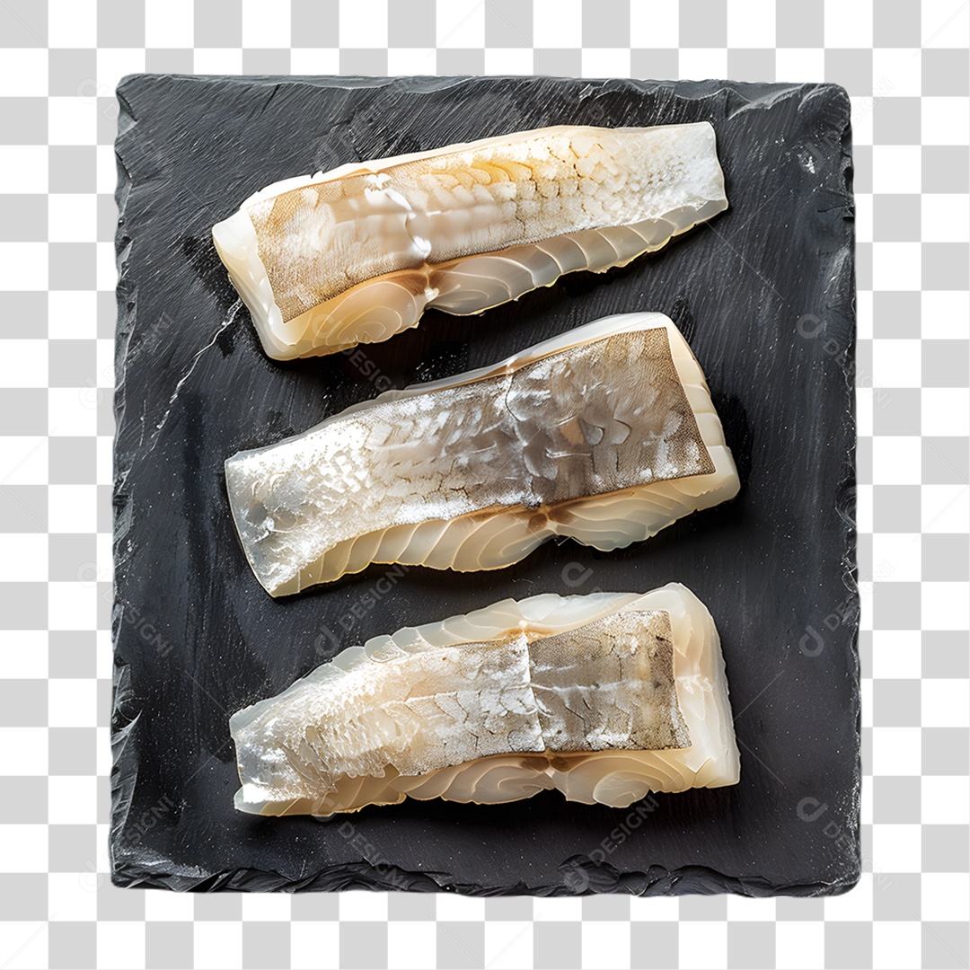 Pedaços de Bacalhau em Tábua PNG Transparente