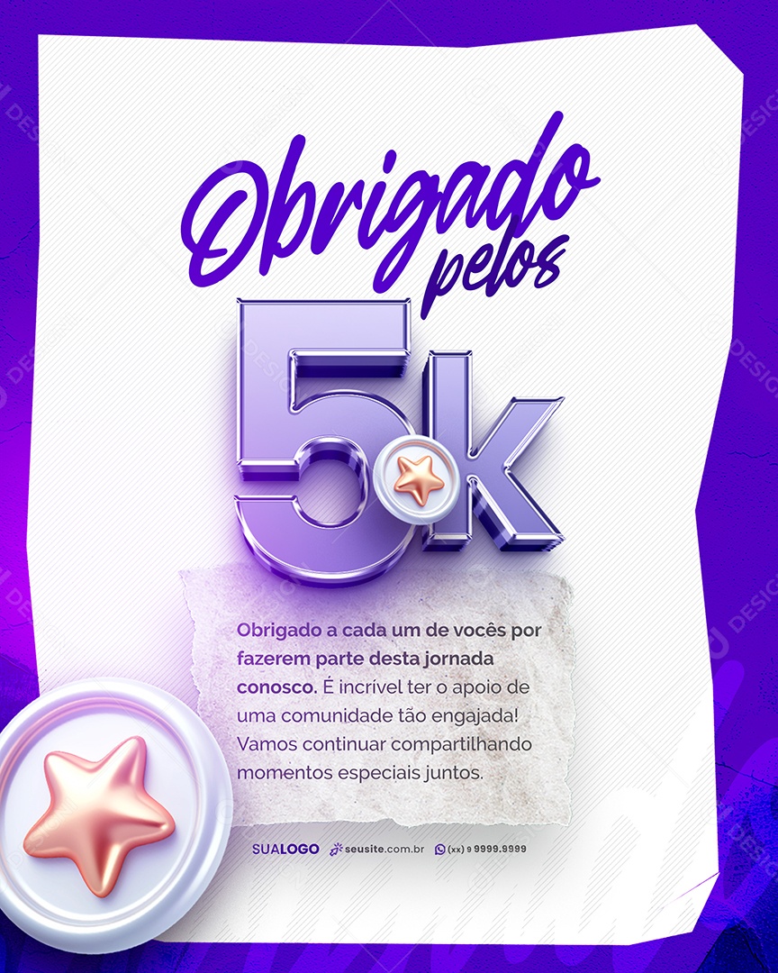 Social Media Obrigado Pelos 5k de Seguidores no Instagram PSD Editável