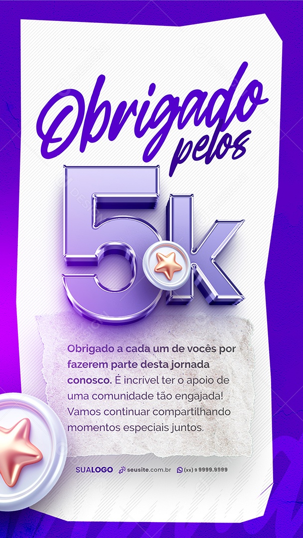 Story Social Media Obrigado Pelos 5k de Seguidores no Instagram PSD Editável