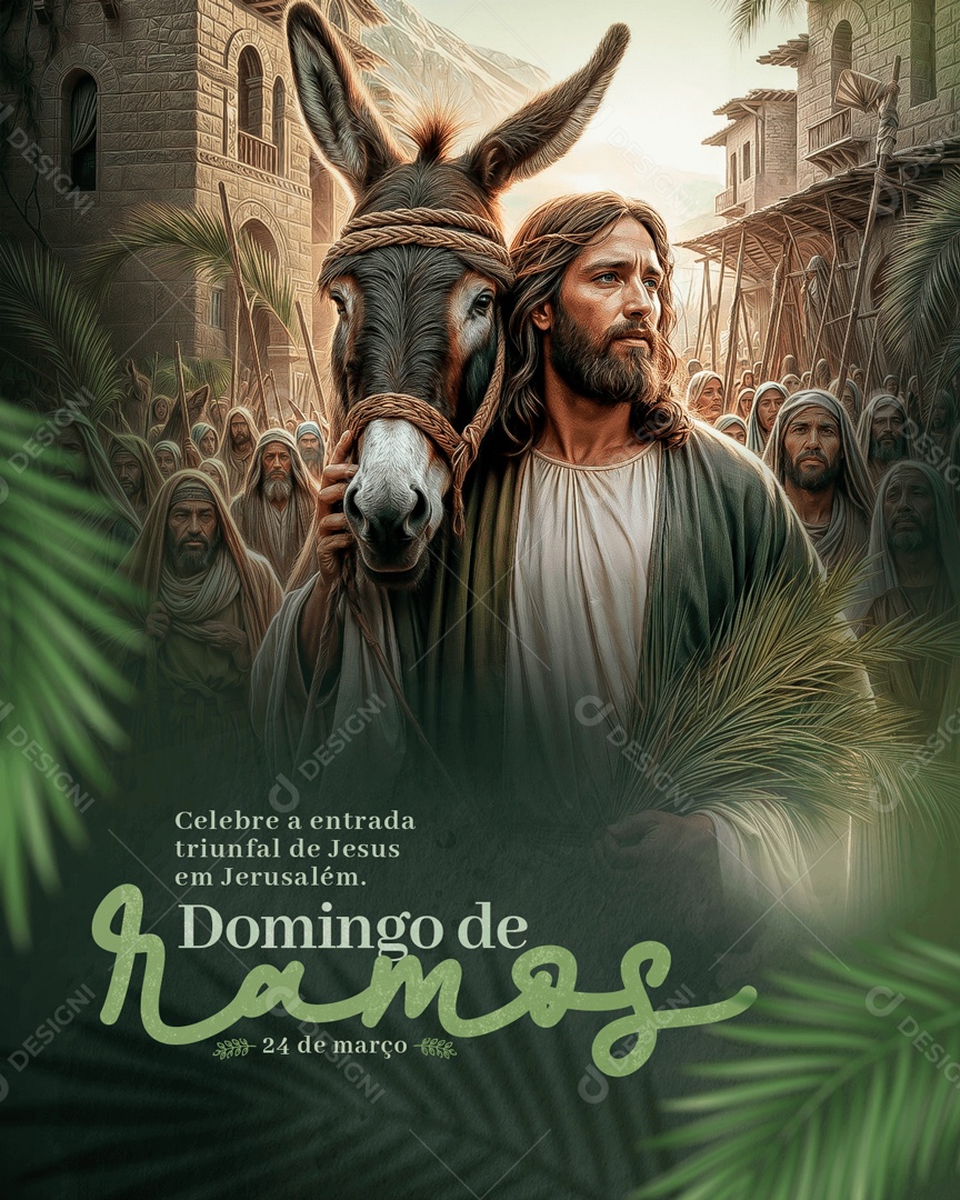 Domingo de Ramos 24 de Março Celebre a Entrada Triunfal de Jesus Social Media PSD Editável