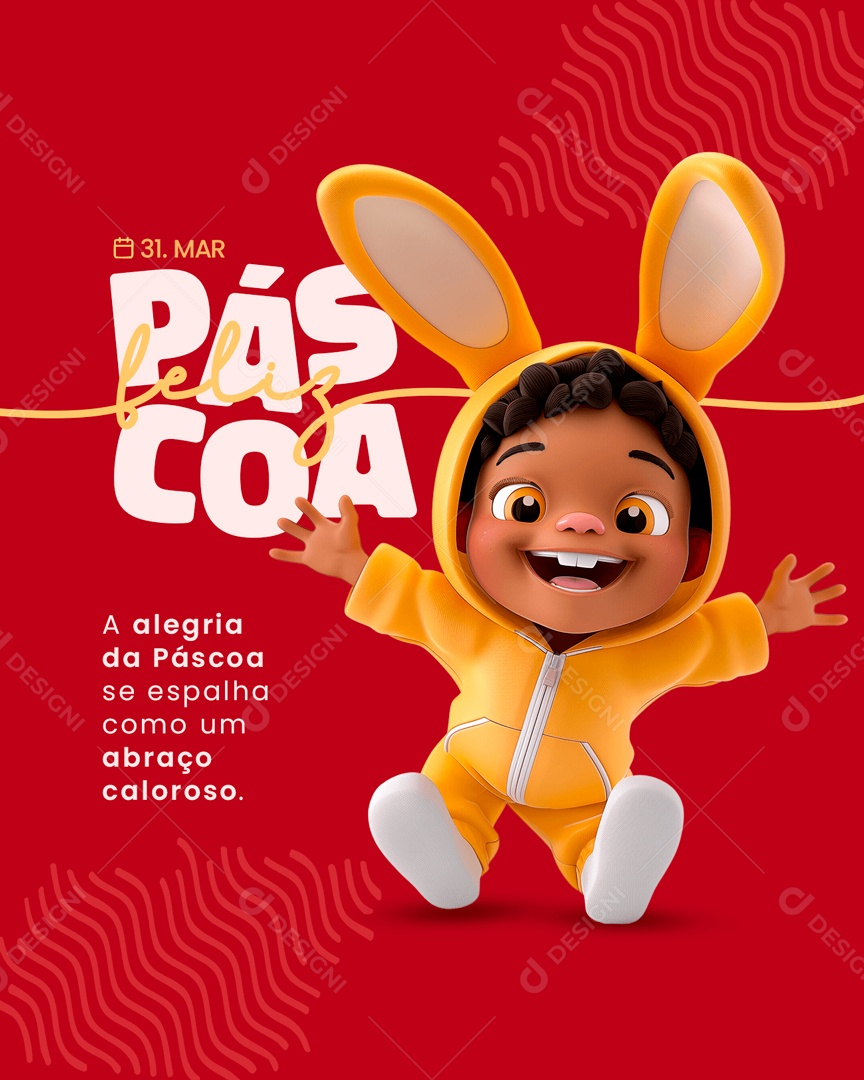 Feliz Páscoa 31 de Março se Espalha como um Abraço Caloroso Social Media PSD Editável